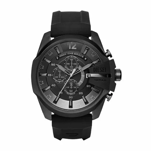 Diesel Reloj Mega Chief para Hombre, Movimiento cronógrafo con correa de silicona o sintética, 51 mm, Negro y carbón