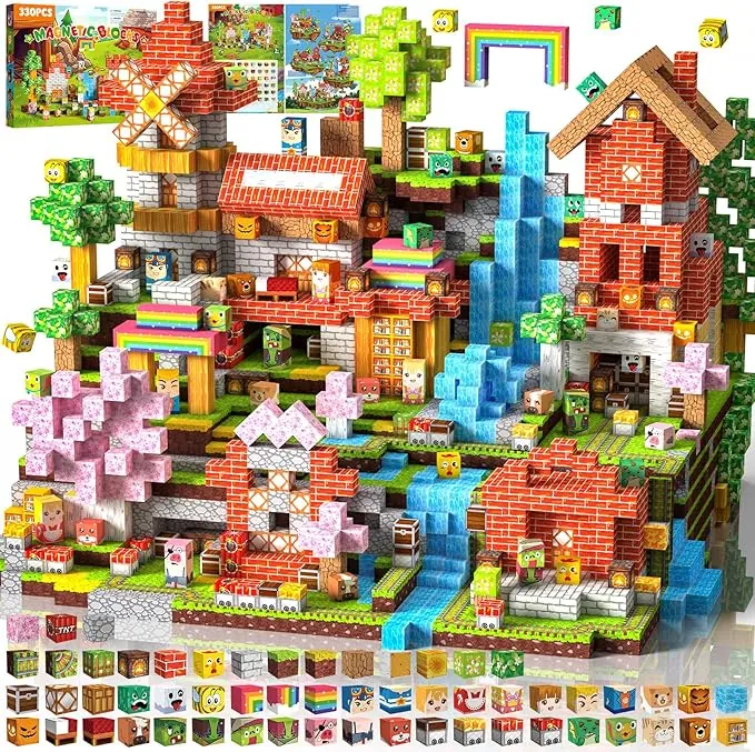 Bloques Magneticos Construccion Niños 330 Piezas 2CM 3+ Magneticas, Juego Magnetic Blocks Tiles Construcción, Juguetes Montessori para Niños 4 5 6 7 8 9 10 11 12 Regalos de Cumpleaños para Niñas