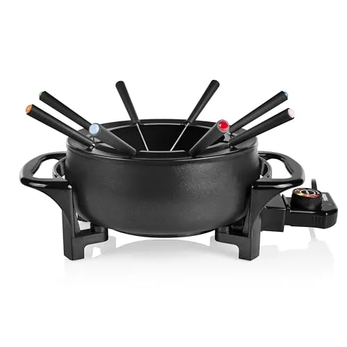 Tristar FO-1107 Olla eléctrica Multifuncional para Fondue de Queso, Chocolate o China, Volumen 1.5 litros, 1000 W, Apta para 8 Personas, Mate Negro