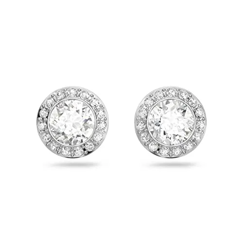 Swarovski Pendientes de botón Angelic, Talla redonda, Blancos, Baño de rodio