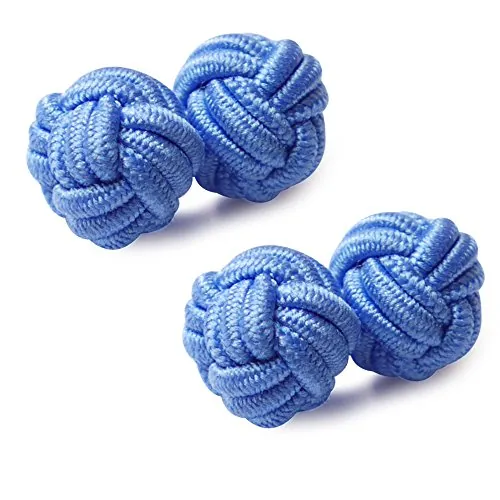 HONEY BEAR Gemelos de Seda del Nudo de la Tela para Hombre, Redondos para el Regalo de Boda del Negocio (Azul Claro) (Azul 2)