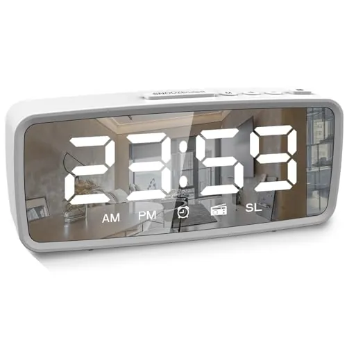 ThreeH Reloj Despertador Digital con Radio, 2 Sonidos DIDIDI, 15 Niveles de Volumen, Alimentación Pila y Cable, Apagado Automático, Modo 12/24 Horas