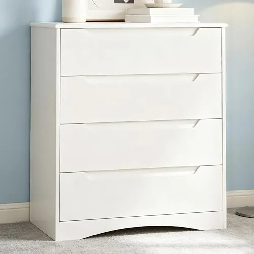 Blishom Cómoda 4 Cajones, Armario de Almacenamiento, Mueble de Almacenaje con Fácil Montaje, Gran Capacidad, para Dormitorio, Salón, con Esquinas Redondeadas 71 x 40 x 82 cm, Blanco