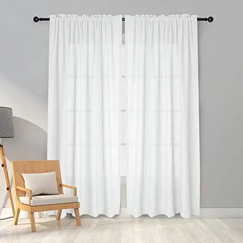Melodieux Cortinas Visillos Blancas para Dormitorio Cortinas Translúcidas Salón 2 Piezas, 140x245cm