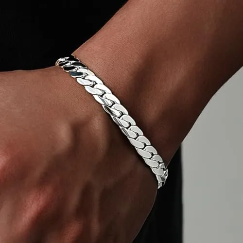 Pulsera de eslabones cubanos, pulsera de cadena de acero inoxidable para hombres y mujeres, joyería de moda hip hop, no se decolora y es duradera, cómoda para uso diario o regalo (20 cm)