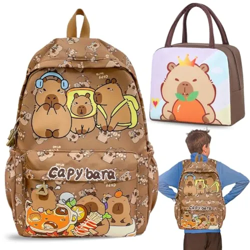 NTEVXZ Mochila Escolar Capybara, Capybara Bolsa de Almuerzo Niño, Escolar de Dibujos Animados en 3D Escolares Anime Mochila,Schoolbag escolar de dibujos animados para niños