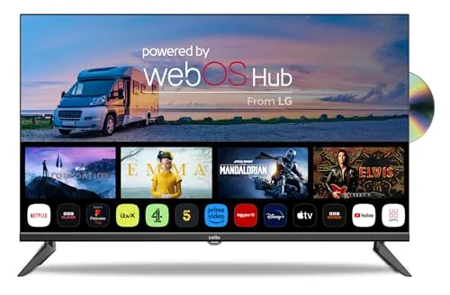 Cello Televisor Inteligente C3224WSF de 32 Pulgadas y 12 V Traveller sin Marco y Reproductor de DVD con WebOS ultrarrápido, Bluetooth, Netflix, Prime Video, Apple TV+, DAZN, Pluto