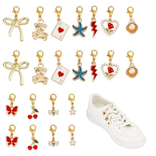 DELORIGIN 24 Piezas Encantos de Zapatos Colgantes 12 Estilos Aleación Decoración de Zapatos Clips de Cordones Clips de Zapatos Con Cierre Oso Pequeño Lazo Perla Accesorios Para Zapatillas Botas Bolso