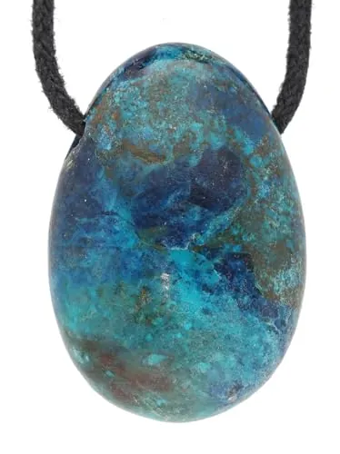 Lebensquelle Plus Chrysokoll - Colgante de gota de agua perforada con correa de piel, Halbedelstein, Chrysokoll, Halbedelstein, Chrysokoll