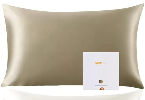 ZIMASILK Funda de Almohada 100% Seda de Morera, 50x75 cm, Marrón grisáceo