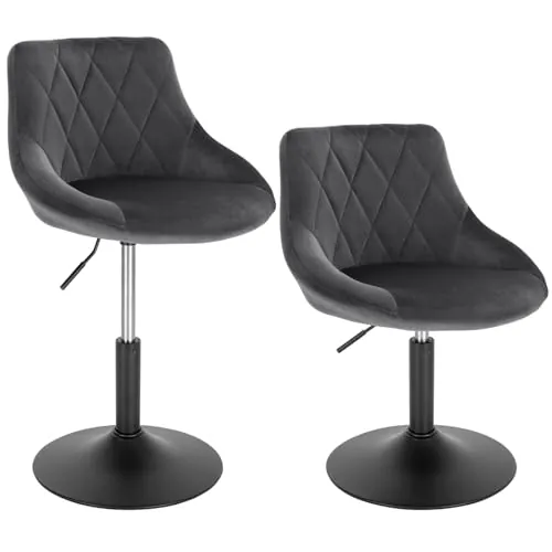 WOLTU 2X Taburetes Altos Cocina con Respaldo Terciopelo, Gris Oscuro