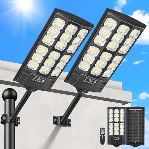 BlueYu Farolas Solares Exterior 800W 6500K, IP66 Impermeable Farola Potente con Control Remoto, Foco Solar Luz de Seguridad de Movimiento, Luz Solar Exterior para Calles, Patio, Jardín (2 Unidad)