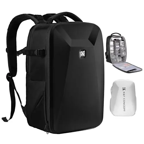 K&F CONCEPT Mochila para cámara Bolsa Impermeable a Prueba de Golpes con Compartimento para portátil de 16" Funda rígida para cámara DSLR/SLR/Mirrorless (Negro)