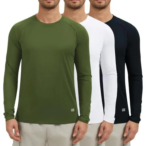 AMZSPORT Paquete de 3 Camisetas Hombre Manga Larga con Protección Solar UV UPF 50+ Camiseta Técnica Transpirable y de Secado Rápido para Correr, Deporte, Outdoor Negro Blanco Verde XXL