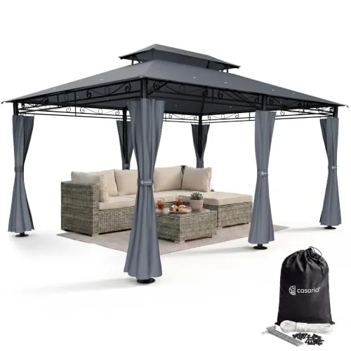 CASARIA Cenador Jardín 3x4m Metal UV50+ Repelente Agua Laterales Antracita