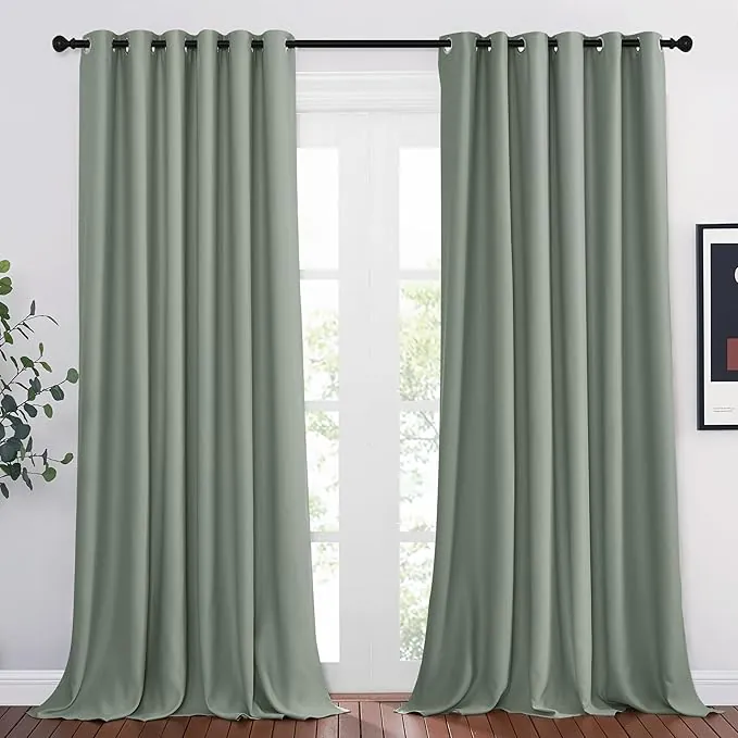 PONY DANCE Cortinas Salon Modernas, Opacas Termicas Aislantes Frio y Calor, para Ventanas Grandes, Blackout para Dormitorio Comedor, 2 Piezas, 200x260 CM, Verde Salvia