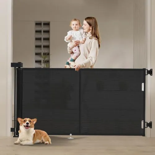 Puerta Seguridad Bebé Extensibles, Barrera Seguridad Nños y Perros, 0-200 cm Retráctil Vallas para Escaleras y Pasillos, Interiores y Exteriores