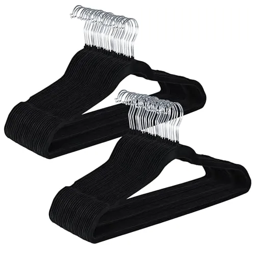 Pack de 30 Perchas de Ropa plástico Negro Antideslizante Cabezal Giratorio Finas para Camisetas Pantalones Camisas. Ahorra Espacio. Ranuras para Hombros.