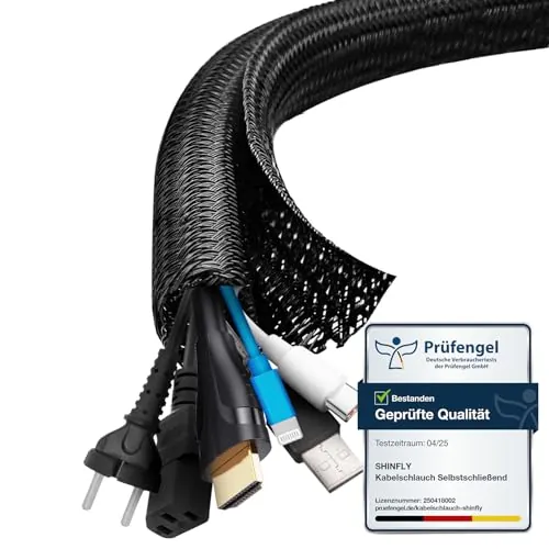 shinfly 13mm-3m Organizador de Cables, Manguito de Cable Auto, Recoge Cables Mesa Escritorio, Cierre Ocultar Cubre Cables para TV PC, Negro