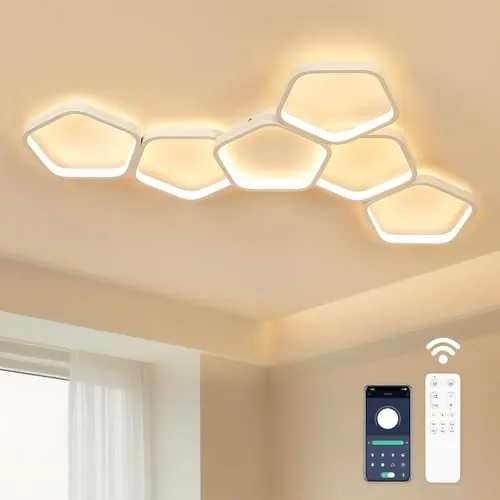 Kuwork Plafon LED Techo Moderna Regulable,58W 5800LM Lámpara de Techo con Mando a Distancia y APP 3000K-6500K, Luz de Techo para Comedor Corredor Baño Cocina Dormitorio Pasillo, Blanca