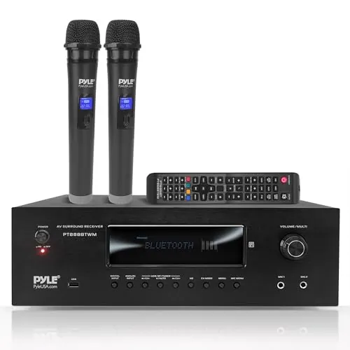 Pyle Amplificador de Sonido, 1000W, Bluetooth, Inalambrico, Sistema Receptor de Karaoke y Cine, para el hogar, Microfono inalambrico, 5.2 Canales, MP3/USB/HDMI/AM/FM Radio