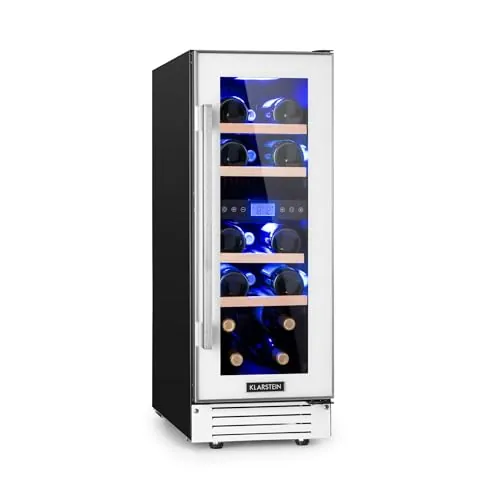 KLARSTEIN Vinoteca, Nevera para Vinos con 2 Zonas Refrigeración, Botellero Puerta Cristal para Vino, Proseco, Expositor Interior y Exterior, Panel Táctil, 53 L., Vinoteca Capacidad 17 Botellas