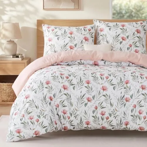 Exclusivo Mezcla Funda Nórdica Estampada, 220x240 cm, Suave y Transpirable | para Cama 135/150, 3 piezas de funda nórdica 220x240cm, con funda almohada 80x80cm, Suave, Lavable a Máquina, Flores Acuarela