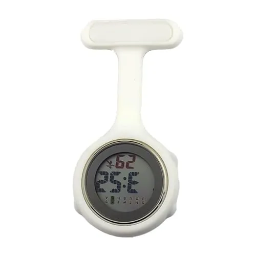 SagaSave Reloj Digital de Bolsillo con Pantalla Digital, Reloj de Enfermera, silencioso, electrónico, Luminoso, con Pin/Clip, para Enfermera, médico, Mujeres y Hombres, Blanco, Moderno