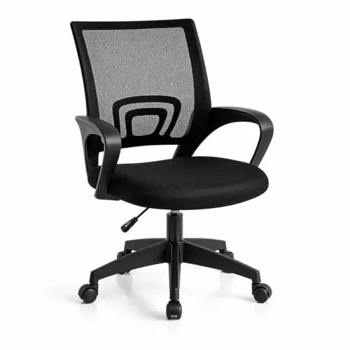 T-LoVendo - Silla de Oficina o Escritorio ergonómica con Soporte Lumbar, Malla Transpirable, Regulable en Altura, Ruedas antiarañazos, Color Negro