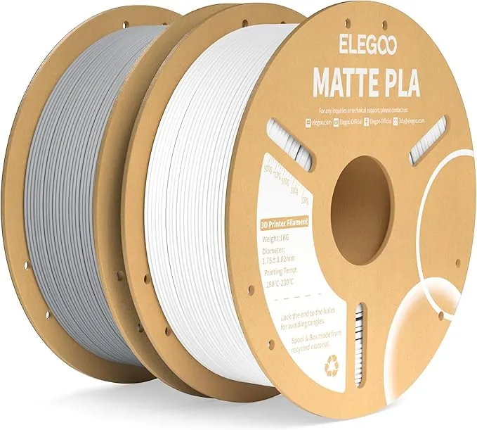 ELEGOO Filamento PLA MATE 1.75 2KG Blanco y Gris, Filamento para Impresora 3D, Precisión Dimensional +/- 0.02mm, Carrete Filamento 3D,para Mayoría Impresoras 3D