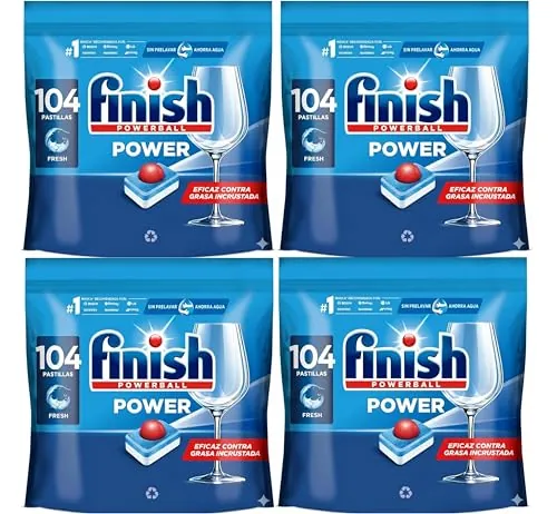Finish Powerball Power All in 1 Pastillas para el lavavajillas todo en 1-4 Packs ahorro de 104 pastillas - 416 Pastillas