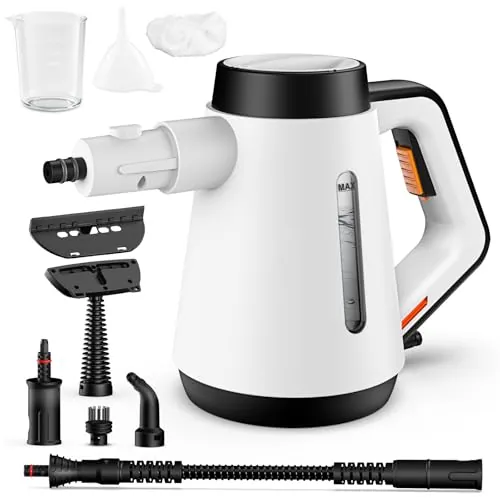 Fippesax Limpiador de vapor portátil 1200W, calor instantáneo 15s, depósito 400ml, 9 accesorios, limpieza doméstica sin productos químicos