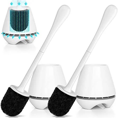 uptronic Escobilla de Inodoro y Soporte, 2 Unidades, Cepillo de Inodoro con Soporte ventilado, Cepillo de Inodoro con Mango Largo y Grande para baño, ergonómico, Elegante y Duradero
