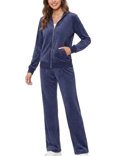 Totatuit Chandal Mujer Completo de Terciopelo, Conjunto Deportivo 2 Piezas | Acabado aterciopelado,Cremallera frontal,Bolsillos laterales,Cordón ajustable,Manga larga,Pantalón recto,Sin capucha