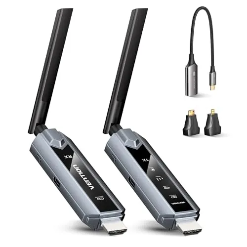 VENTION Transmisor y Receptor HDMI Inalámbrico 656FT con Pantalla LED y Control térmico, hasta 6 RXs, Plug & Play extiende señal 4K Desde PC/proyector/TV Box(1TX+1RX)