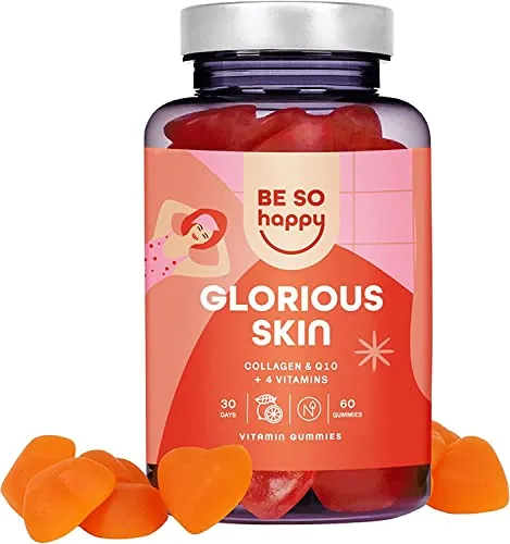 Colágeno y Coenzima Q10 | Gominolas para el Cuidado de la Piel | Sabor a Naranja | 60 Gominolas para 30 días | Sin Lactosa y Sin Gluten | BeSoHappy®
