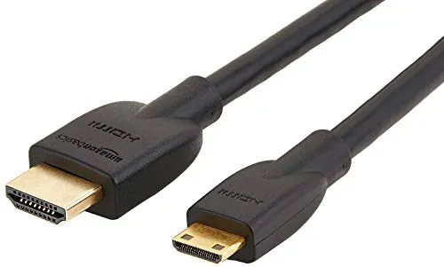 Amazon Basics Cable Mini HDMI de Alta Velocidad (Fuente) a HDMI (Pantalla), 1.8 m, Color Negro