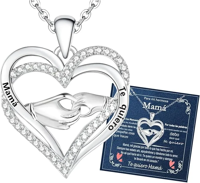 Gkmamrg Regalo Mama - Collar Mujer con Corazón Plata y Zirconia Cúbica - Regalo Día de la Madre