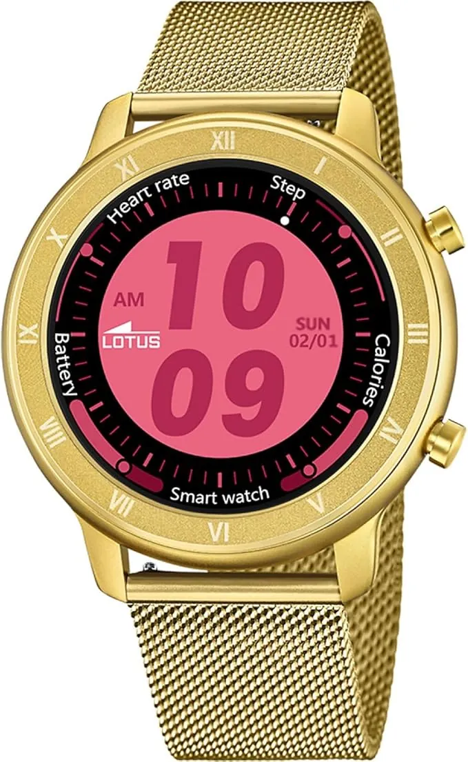 LOTUS Reloj Inteligente Mujer - Smartwatch de Acero Inoxidable Dorado - Resistente al Agua IP65 - Control Música, Cuenta Pasos y Calorías, Teléfono, Deportes, Frecuencia Cardíaca, 50038/1