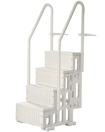 VEVOR Escalera para Piscina, 4 Escalones con Pasamanos Dobles y Escalones Resistentes Antideslizantes, Carga de 181,4 kg, para Piscinas Enterradas y Elevadas, Blanco Leche, 874 x 808 x 1985 mm