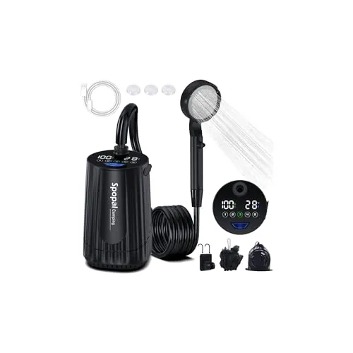 Spopal Ducha Camping Portatil, 10000mAh Recargable Ducha Camper, Negro