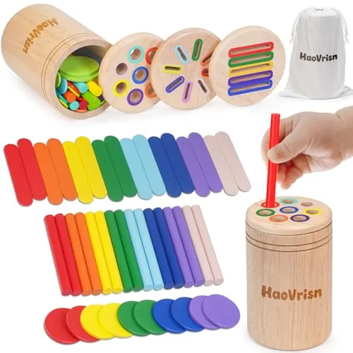 HaoVrisn Juguetes Niños 1 2 3 Años, Juguetes Montessori 1-3 Años, Juguetes Educativos de Apilar y Encajar 1 2 3 Años, Juguete Montessori de Madera para Clasificar Formas y Colores