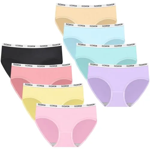 flintronic Pack de 8 Braguitas Niña, Algodón Bragas Niña, Cómodas y Suaves, Ropa Interior Deportiva para Adolescente 10-16 Años, Multicolor Paquete Múltiple, M