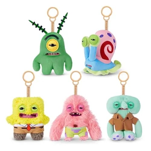Fuggler Bob Esponja Llavero Peluche 5" de ZURU – Monstruo Feo y Divertido con Dientes Humanos. Colgante Coleccionable para Bolsas, niños, Adolescentes y Fans de Peluches raros