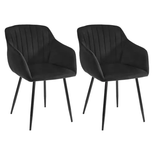 Goeurvant Pack de 2 Sillas de Comedor con Reposabrazos, Sillas Tapizadas de Terciopelo con Patas Metálicas, Modernas Sillón para Salón y Cocina, Negro
