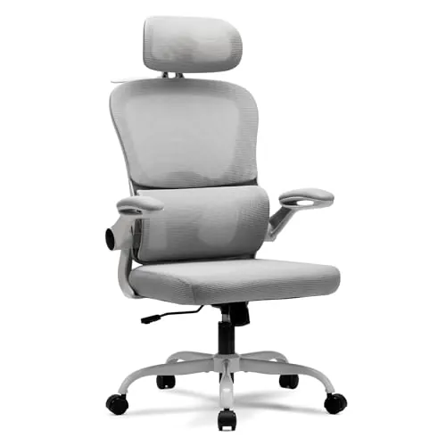 Magic Life Silla de Oficina Ergonómica con Respaldo de Malla, Soporte Lumbar Ajustable, Reposabrazos y Altura Regulable para Home Office (Blanco)