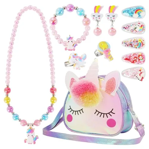 VGMANNTA Unicornios para Niñas: Bolso Niña con Joyas - Morado