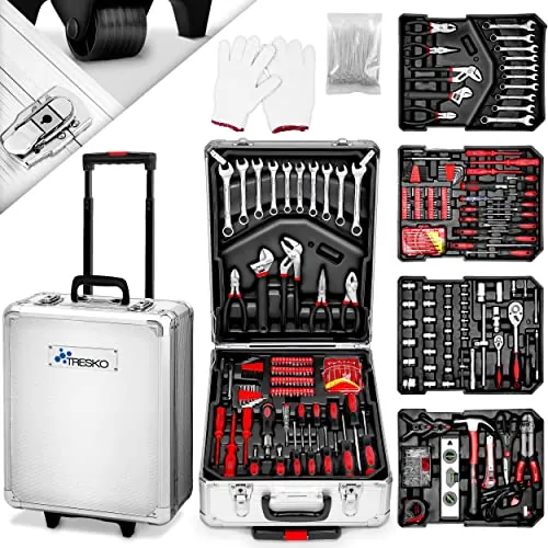 TRESKO® Maletín de Herramientas 1400 Piezas | Portaherramientas Portátil | Set/Caja con herramientas | Maleta de Cromo Vanadio y Acero