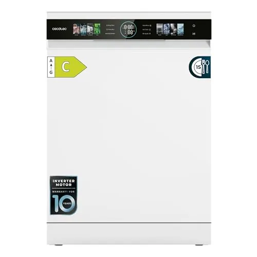 Cecotec Lavavajillas Compacto de 60cm Bolero Aguazero 6620 C, 1850W, 15 Cubiertos, 8 Programas, Motor Inverter, Pantalla FullColor XXL, Smart Wash, Turbo Dry+, AutoClean, Media Carga, Delay Start