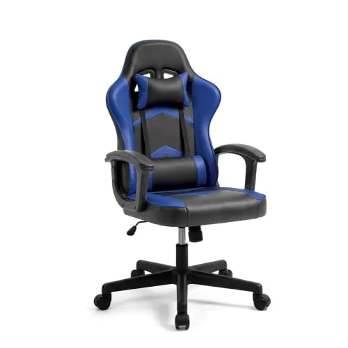 duehome | Silla Gaming Raptor Ergonómica Regulable en Altura con Ruedas 360°, Diseño Racing, Acabado en Negro y Azul, Medidas: 50 cm (Ancho) x 68 cm (Largo) x 116-125 cm (Alto)